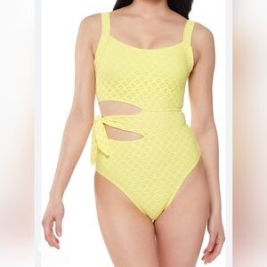 NWT Jessica Simpson Yellow Eyelet One Piece‎ Cutout Swimsuit Size M